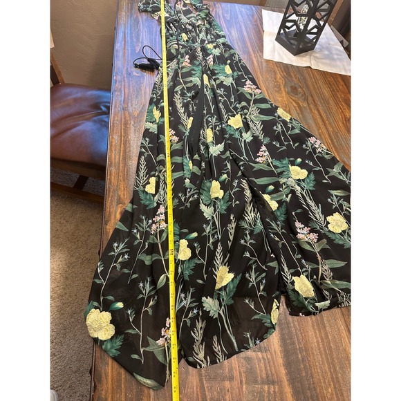 Lulus Floral Maxi‎ Dress Black Yellow Pink Botanical Print Ruffle Sleeve - Picture 6 of 17
